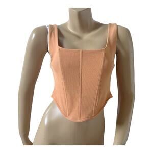 Edit By Nine Peach Corset Crop Tank Top Womens L Ribbed Square Neck Sleeveless